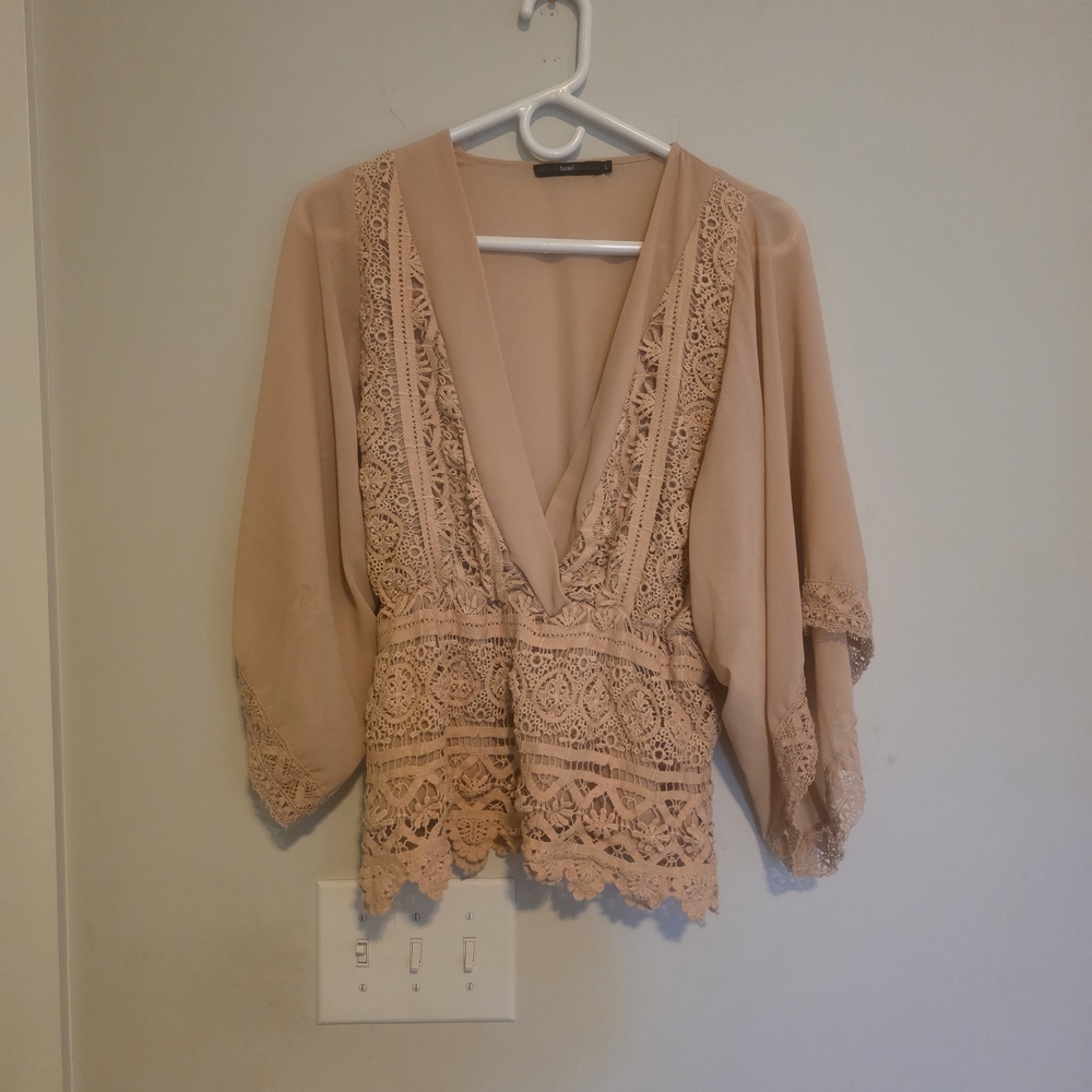 Hazel Lace Trim Blouse - Tan